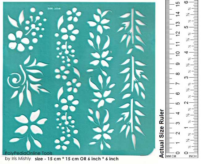 Stencil Flowers Borders 6 inch/15 cm, self-adhesive, flexible, perfect  for your polymer clay, fabric, wood, glass, card making projects